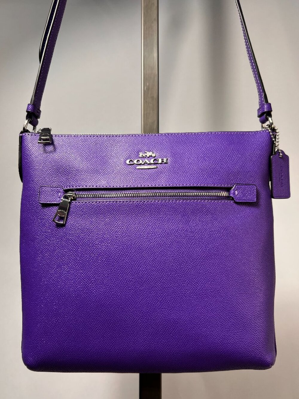COACH Rowan File Crossbody Bag Leather Sport Purple Silver NWOT - Picture 2 of 11